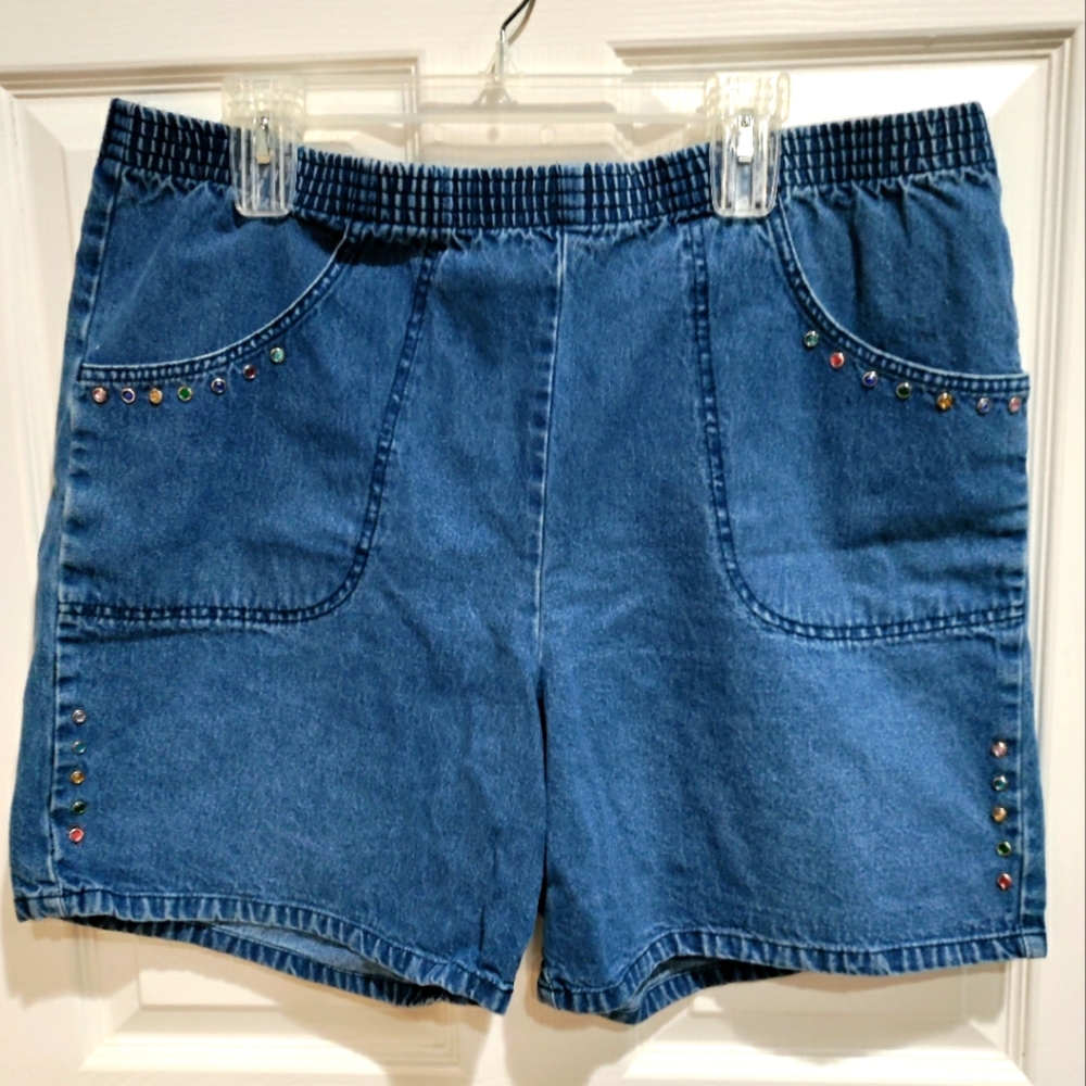 Vtg Cascade Blues pull on denim shorts with jewel embellishments shorts …